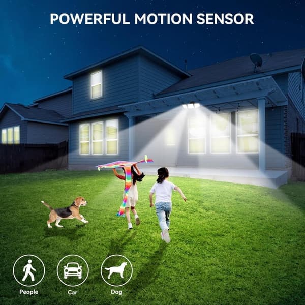 65W LED Solar Security Light Motion Detector Floodlight Outdoor, 6500LM, IP65 Waterproof, 6500K – Adjustable 3-Head Floodlight with Motion Detector