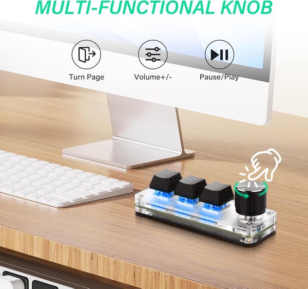 Mini Programmable Mechanical Keyboard with Three Buttons and a Rotary Macro Shortcut Knob | Multi-device PC for Gaming and Office Use