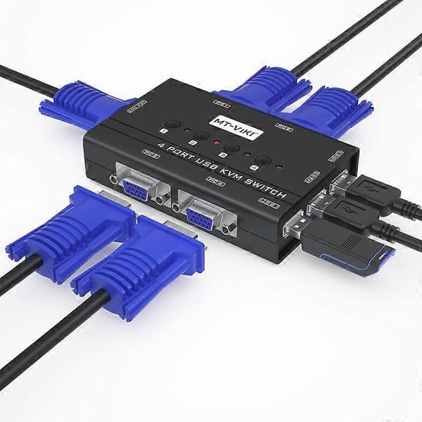 KVM-switch VGA, 4-ports KVM-switch til 4 computere, der deler én skærm