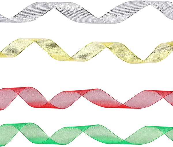 4 ruller 4/5 tommer bred julemetallisk glitterorganza