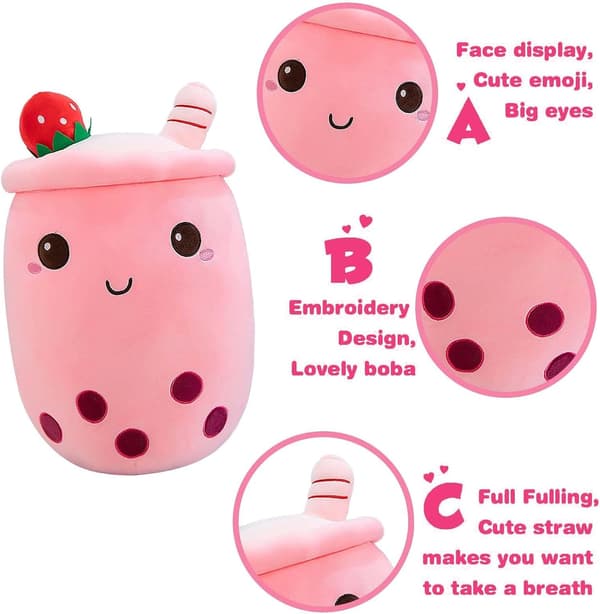 Soft Plush Doll with Milk Tea, (Pink, 35 cm)