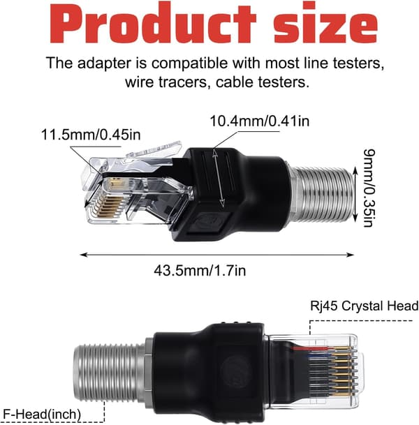 2 kpl F-tyypin naaras-RJ45 musta