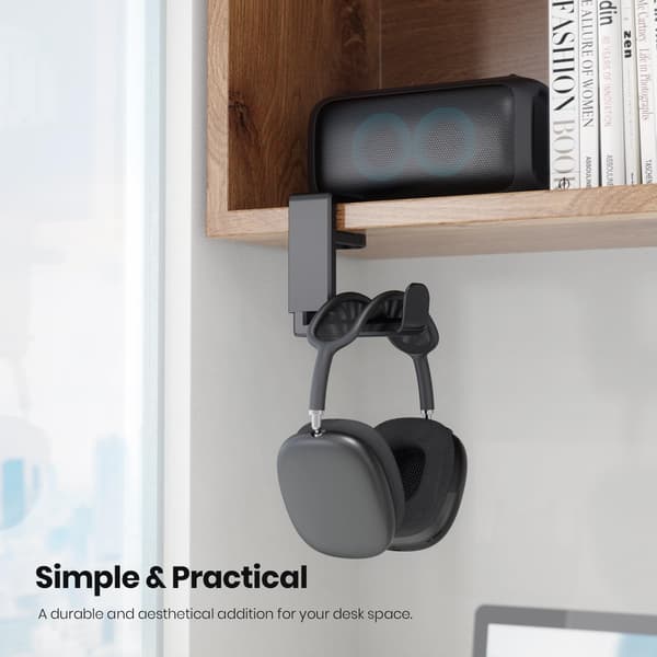 PC Gaming Headset Krog Holder, Hovedtelefonstativ med Justerbar Bomarm og Drejefunktion Sort