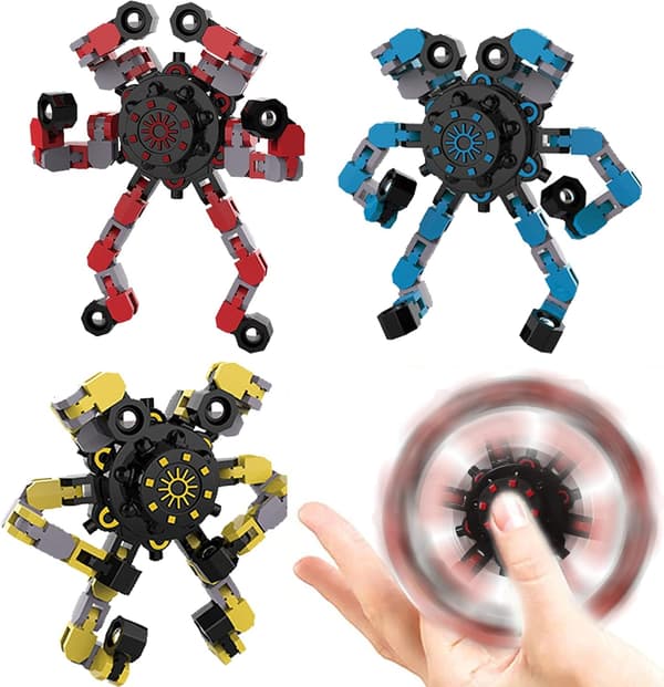 3 stk. Fidget Spinnere, DIY Deformerbare Robot Fingerlegetøj, Stressreducerende