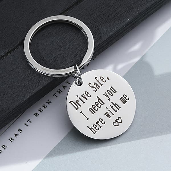 Car Keyring \"Drive safe\" Stainless Steel Silver