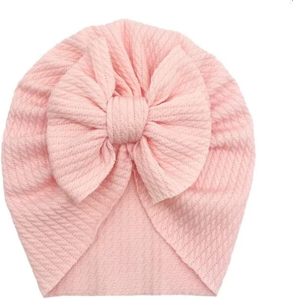 Nyfødt babylue, 2 stk, myke, elastiske turbanluer, Weiß+hellrosa Einheitsgröße