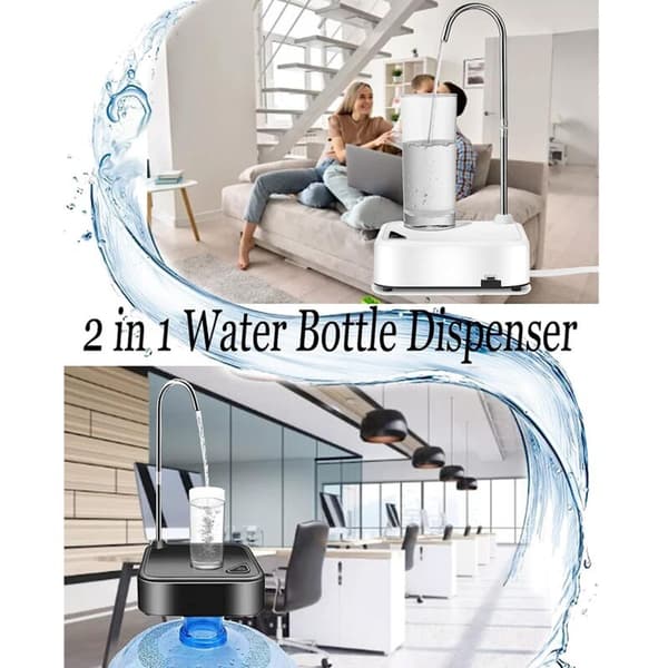 2-i-1 Bärbar Elektrisk Vattendispenser för 5 Gallon och Universala Flaskor USB Laddningsbar Bordsdispenser