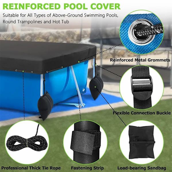 Black Oxford Cloth Rectangular Pool Cover