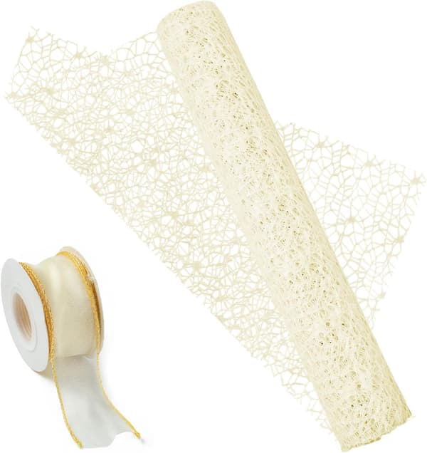 10 Yards Polyester Organza Bånd 1 Rull Mesh Stoff | Hvit Floral White