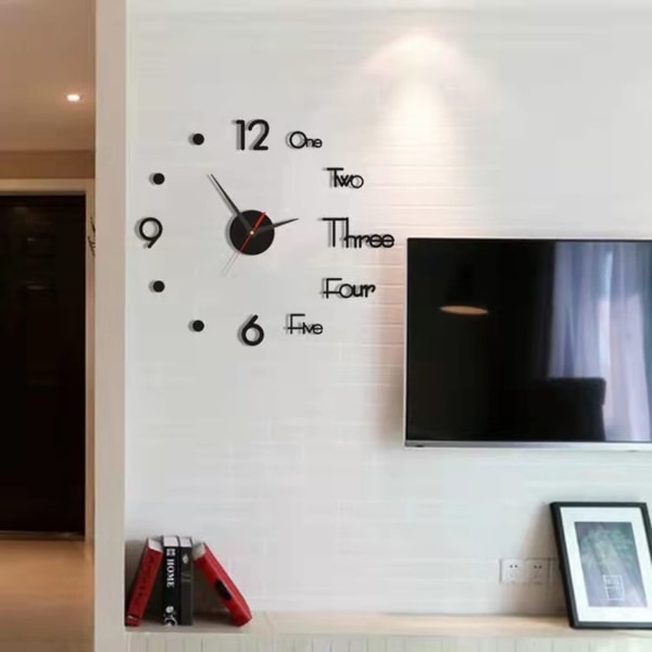 3D DIY Seinäkello, Olohuoneen ja Ruokailutilan Yksinkertainen 3D Seinätarra Seinäkello Luova Valoisa DIY Akryyli Seinäkello (15.8IN)