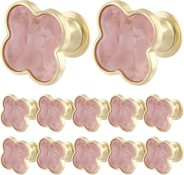 12-pack klöverhandtag i zinklegering, enkelhålsdrag, 12-pack, 12 st, 12-pack, rosa, rosa 12pack Pink