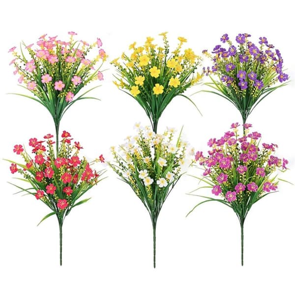 Kunstige Blomster til Udendørs Brug, 6-pak Udendørsplanter, Kunstige Blomster, UV-resistente, Udendørs