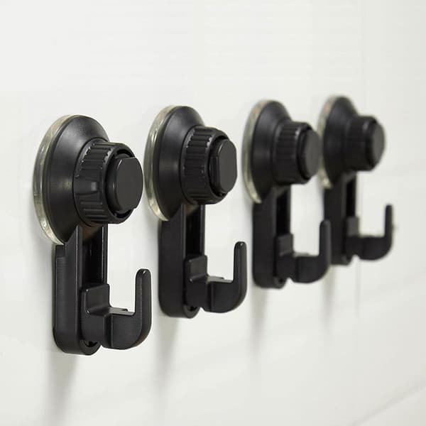 4 pieces shower suction cup hooks - removable suction cup hooks - no drilling required, hanging bags, coats, wardrobe hooks - black
