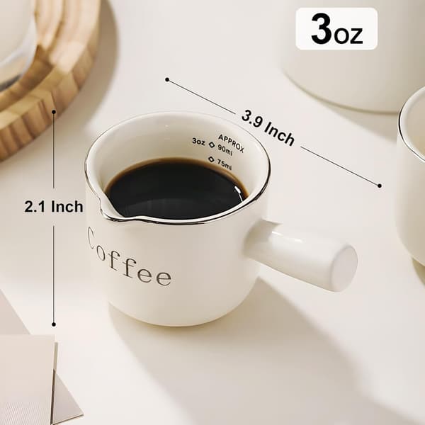 Ceramic Espresso Mug with Handle, Double Measuring Cup, V-shaped Rim, 3 oz Espresso Accessories