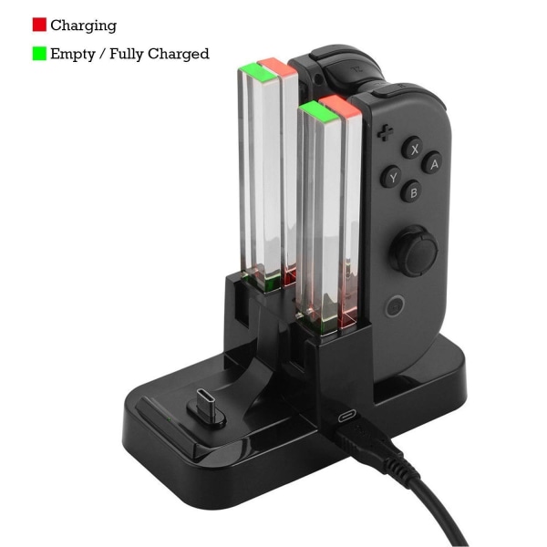 4-i-1 LED-laddningsstation för Joy-Con-kontroller med ljuspelare och laddningsindikatorer