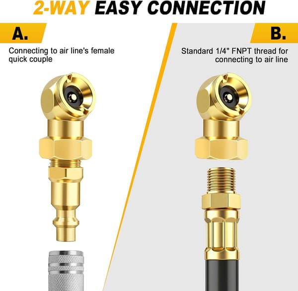 2-pack utmärkt kulledsluftchuckset, bärbar däckchuck, 1/4 \" NPT stängd flödesdäckpumpmunstycke med snabbkoppling, för luftkompressor