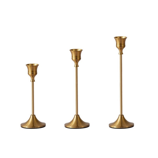 Ljushållare, set med 3 dekorativa ljusstakar för bordsskivor i guld, ljushållare i metall, ljusstakar för vintage bordsskivor för bröllop
