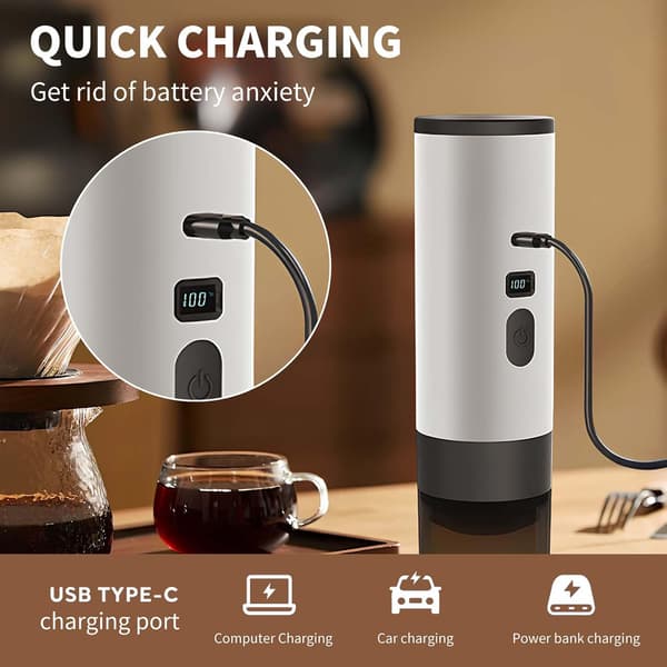 3-in-1 Portable Coffee Maker, 72W Coffee Machine, Portable Coffee Maker, 12V Rechargeable Espresso, USB, Espresso with Capsules