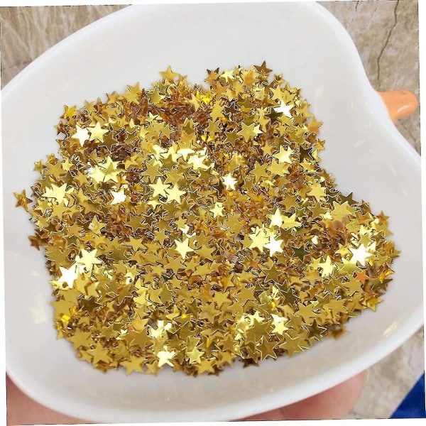 Star Glitter paljett metallisk glans konfetti kompatibel med fest, bord, bryllup, kunsthåndverk (gull, 10 mm) 30 g (1 sett)