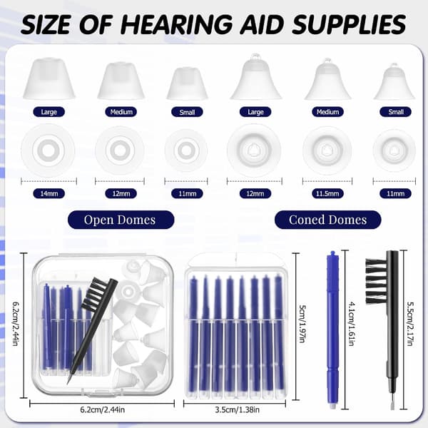 Hearing Aid Accessory Kit for Audien Hearing Aid Cleaning Tool, Includes 6 Sizes Silicone Dome