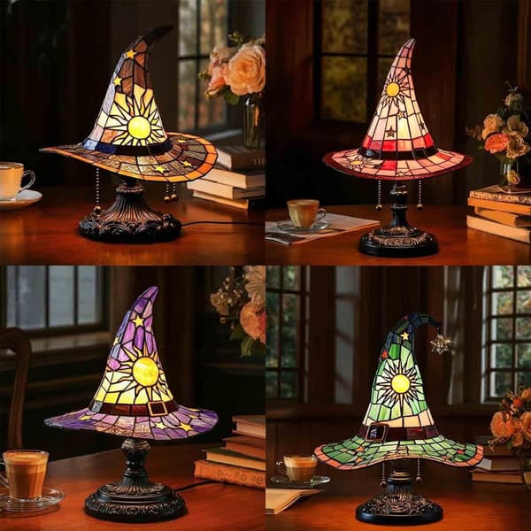 Gothic Witch Hat Lamp, Halloween Resin Night Light, Spooky Home Decor*Small size 18cm*White White Small size 18cm