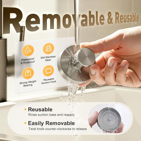 Upgraded Suction Cup Hooks 2-pack - Heavy Duty Reusable Drill-Free Hooks for Doors, Tiles, Glass & Mirrors (Silver)