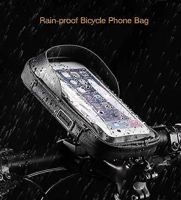Waterproof Bicycle Handlebar Bag for Touchscreen Phone - C-Mount - Soft Bottom - Black Red - 6.5 inches (Single Pack)