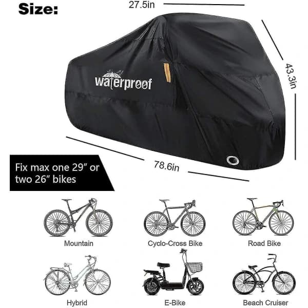 Vandtæt cykelovertræk 210T polyester med låsehul Vindtæt udendørsbeskyttelse til cykler Sort 200 x 70 x 110 cm