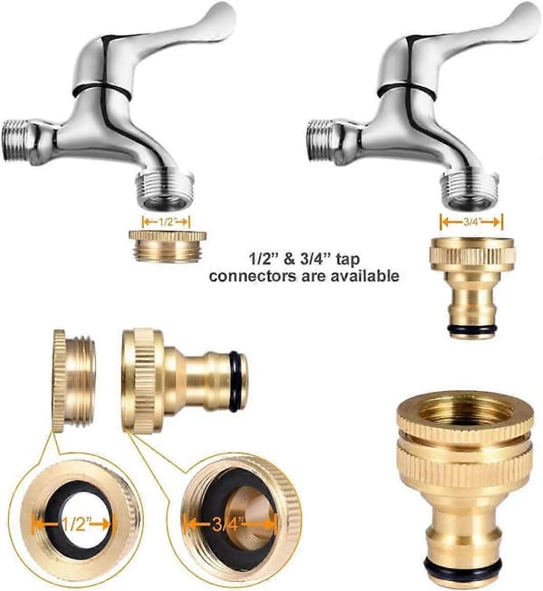 Hose Quick Connector, 3/4 \" Thread - Double Male Metal Connector - 1/2 \" and 3/4 \" Threaded Tap Adapter [DB]