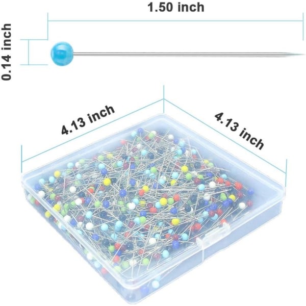 500 st. Sömnadsnålar för Tyg, Raka Nålar med Färgade Glaskulhuvuden 1,5 tum Långa, Quiltnålar för Sömnad