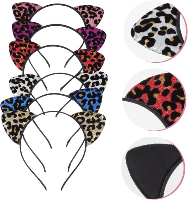 6 stk Katteører Hårbånd Glitter Fest Leopardmønstrede Jenter Søte Hårbånd Tilbehør
