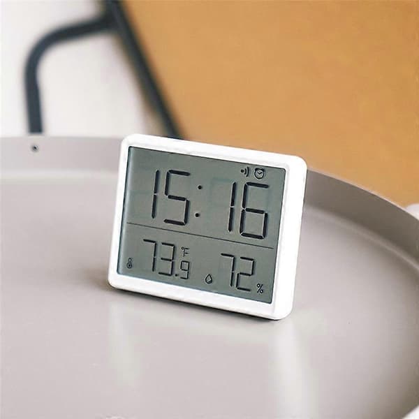 Digital Hygrometer Thermometer with Clock Humidity Meter Timer Alarm for Home Office Room White [DB]