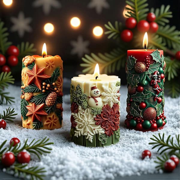 Christmas Cylinder Silicone Mold for Soap Chocolate Baking with Snowman and Snowflake Design