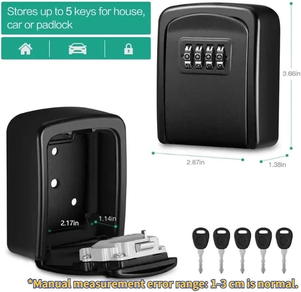 Wall-mounted key box - With 4-digit code, secure outdoor, weather-resistant, robust safe, for cards