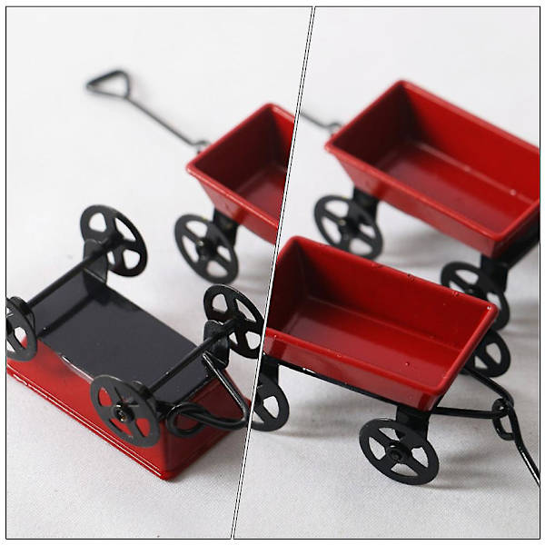 Mini Trækvogn Jernvogn Ornament Mini Hus Have Layout Ornament Miniature Vogn Rød Red