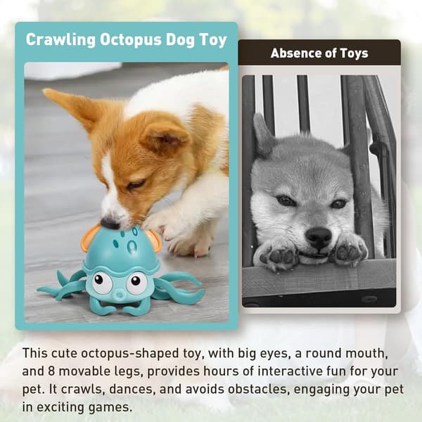 Obstacle Avoiding Octopus Dog Toy - Interactive Crawling Pet Toy with Music, Sounds & LED Lights for Cats Dogs