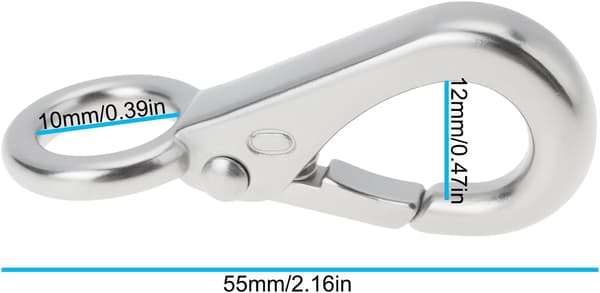 2 stk. Størrelse 0 55mm Lynkobling Snapkrog med 10mm Fast Øje 304 Rustfrit Stål