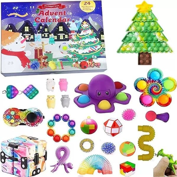 Julekalender med fidget-leker - Stressreduserende leker i blindboks for barn, 24 stykker