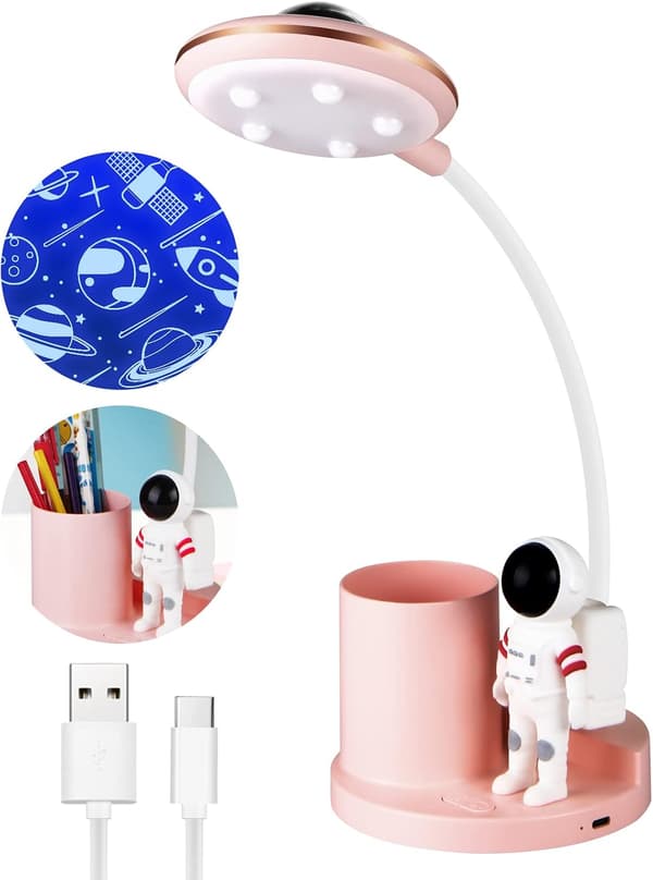 LED-skrivebordslampe til børn, (pink) trådløs dæmpbar skrivebordslampe med P