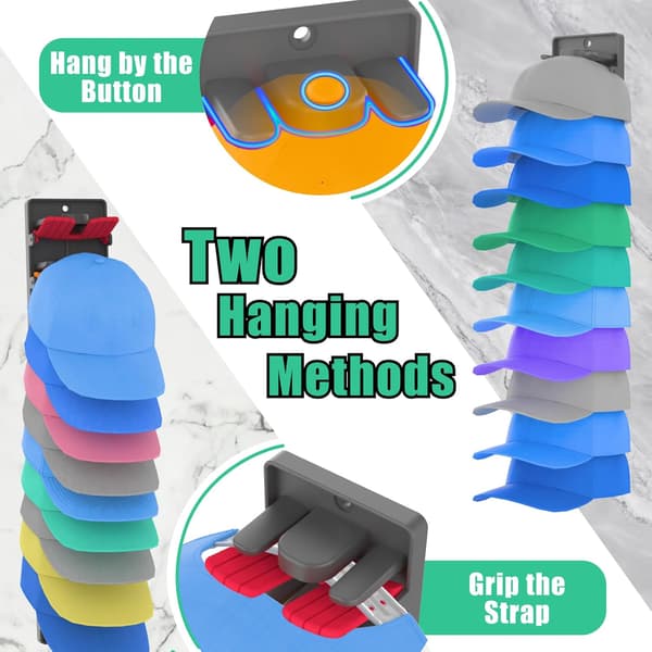 Hat Organizer for Baseball Caps 2-Pack with Built-in Spring Clips - Wall Mounted Hat Rack for Closet, Adjustable Door/Closet Storage