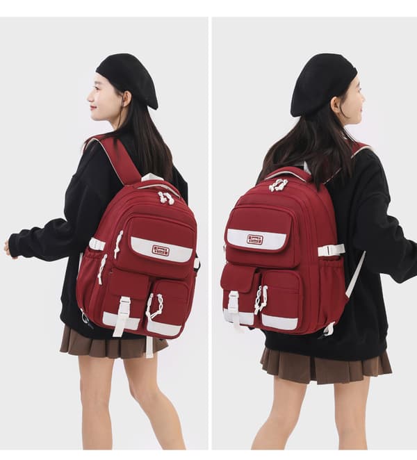 Large Capacity Middle School Student School Bag High Quality Lightweight Backpack - Red