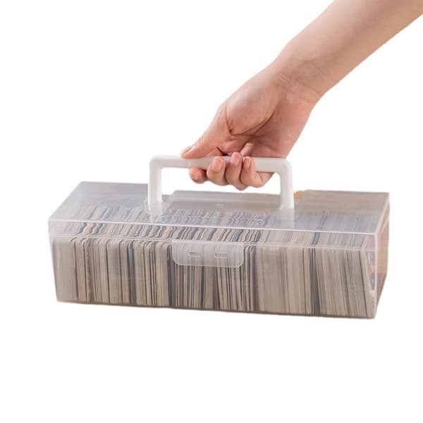 Card Storage Box with Compartments - Transparent Portable Organizer Box