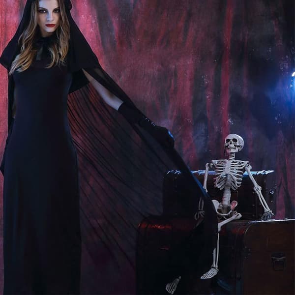 Voksen heksekostumekjole til Halloween Cosplay Rollespil Sort Bomuld