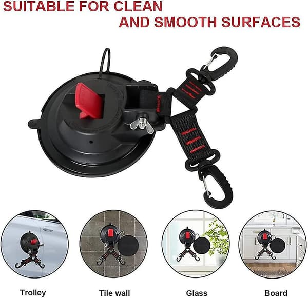 Yaju Heavy Duty Suction Cup Anchor with Fastening Hooks, Multi-functional Camping Tarp Accessory as Car Side Awning (2 Pcs Black)
