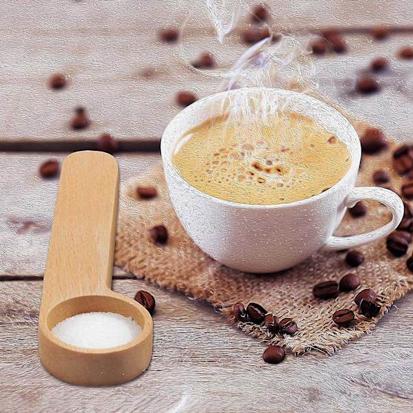 6 stk Træ Kaffe Ske og Pose Klips, Spiseske Måleske, Kaffeposer Forseglingsklips, Kompatibel med Malet Bønner