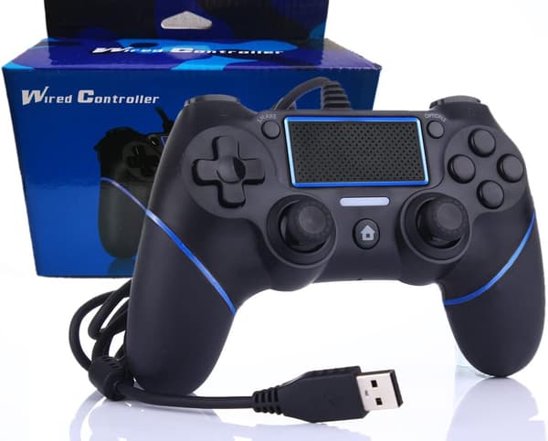 Kablet gamingcontroller til PS-4/Pro/Slim/PC(Win7/8/10)/Laptop, USB-tilsluttet gamingcontroller med vibration og skridsikkert greb, ergonomisk