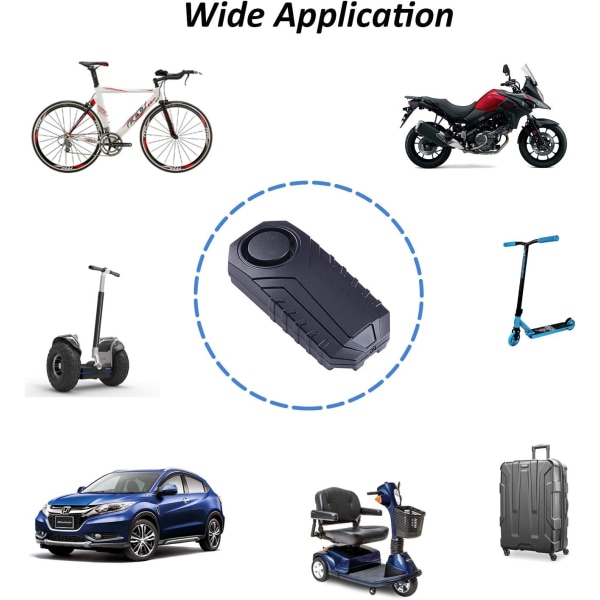 113dB vanntett trådløs alarm med fjernkontroll for sykkel, e-sykkel, motorsykkel, scooter, tilhenger，Oppdatert anti-tyveri sykkelalarm（2stk）