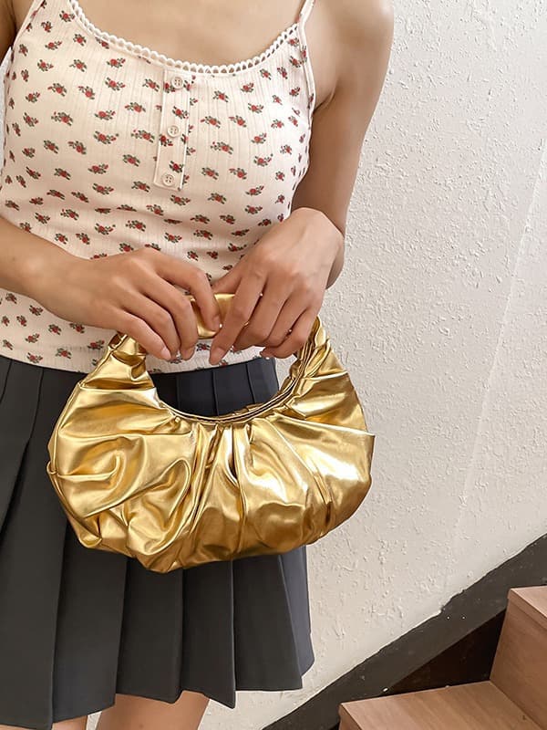 Metallic plisserad damväska PU-läder aftonväska