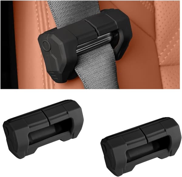 2PCS Bilbältesspänneskydd, Anti-Scratch Silikon Auto Säkerhetsbältesskydd, Universellt Säkerhetsklämsskydd Passar de flesta fordon, Black