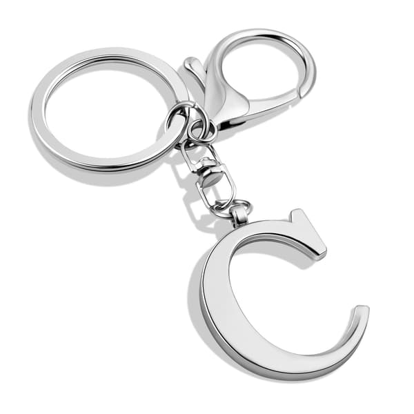 Ljus Silver Bokstav Hänge Nyckelring-C
